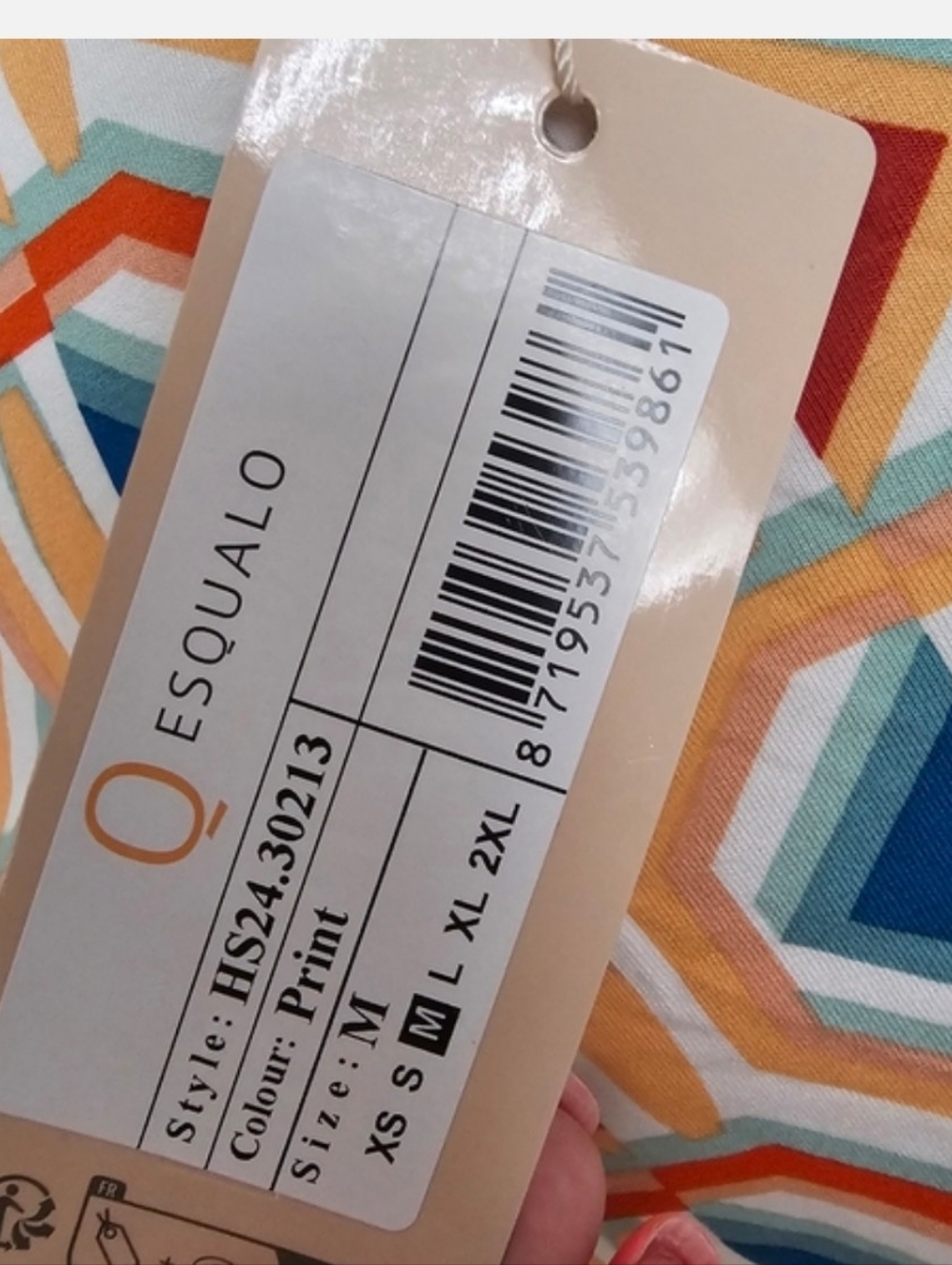 ESQUALO Geometric Print Top in Orange, Teal & Navy - Picture 4 of 4